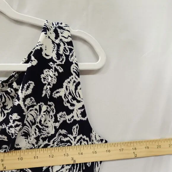 Lauren Ralph Lauren Dress Women’s Size 10 Ruched Navy White Floral Formal Spring - Picture 4 of 16
